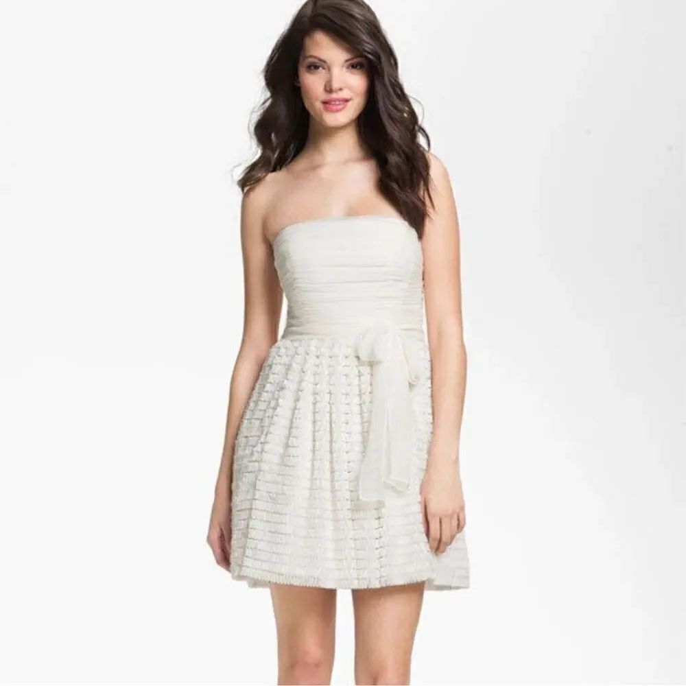 NWT Jill Jill Stuart Ruffled Chiffon Strapless Mini Dress Missing Belt